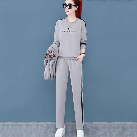 3 Pcs/Set Women Coat Top Pants Set Color Matching Soft Thick Hooded Long Sleeves Zipper Elastic Cuff Lady