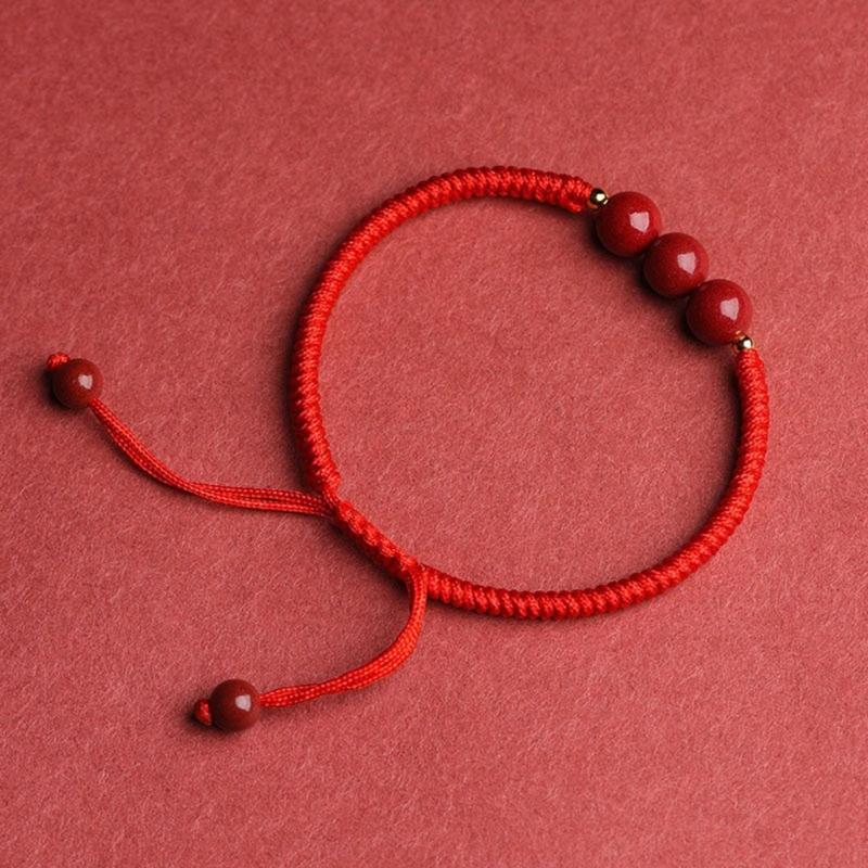 Chinese Red Woven Bracelet Handmade Round Bead Wrist Bangle Adjustable Red Rope Hand Link Chain for Luck and Fortune