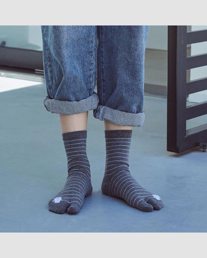 CICIFAUS Tabi Set of Cotton Compatible with Geta and Sizes Suitable for All Seasons Women's Socks, 2, Striped, Blend, Moisture-Wicking, Quick-Drying,