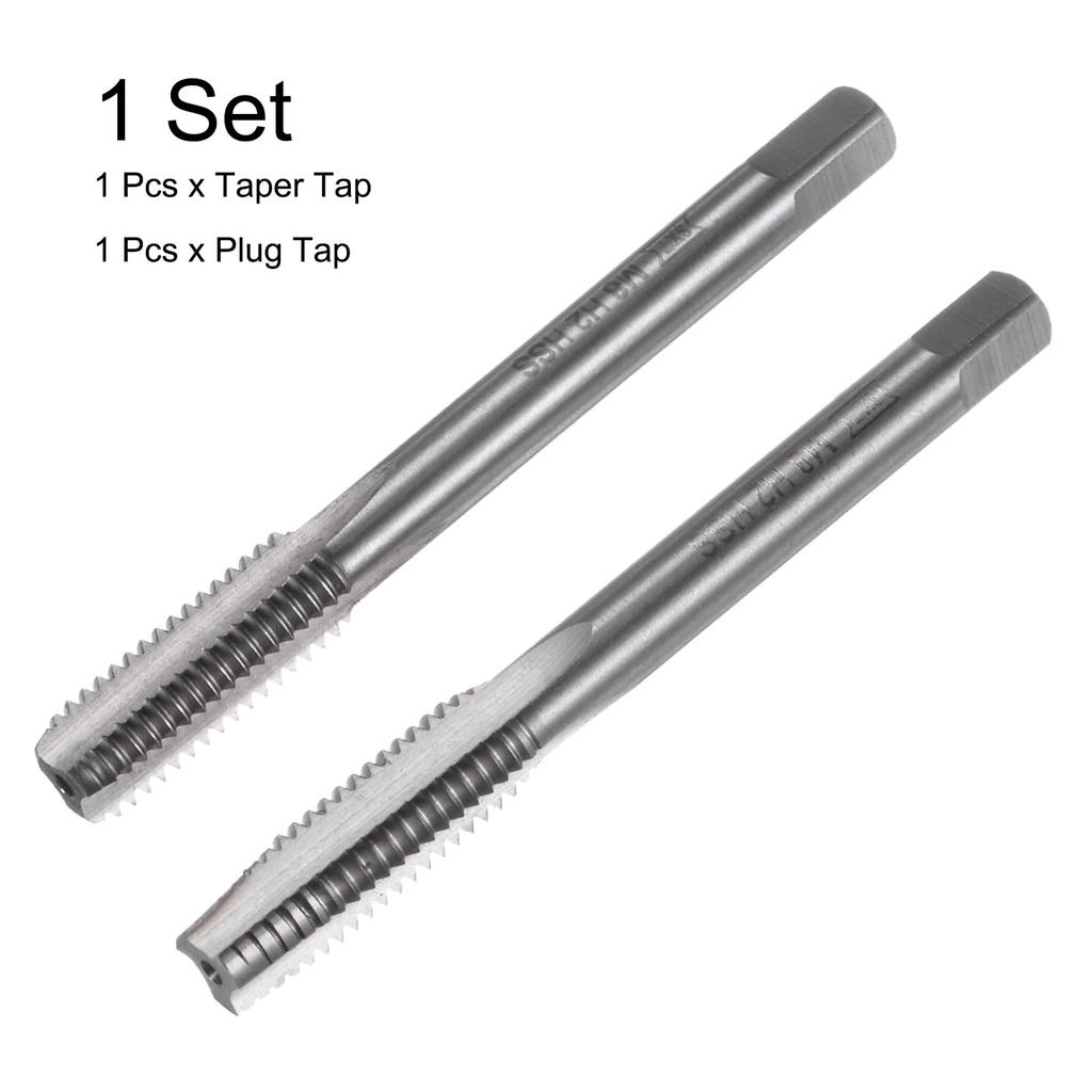 Uxcell Metric Hand Tap Set M8 X Thread High Speed Steel Hand Threading Tapping Tool Kit (2 Pieces), 1.25 Taper/Plug Tap,