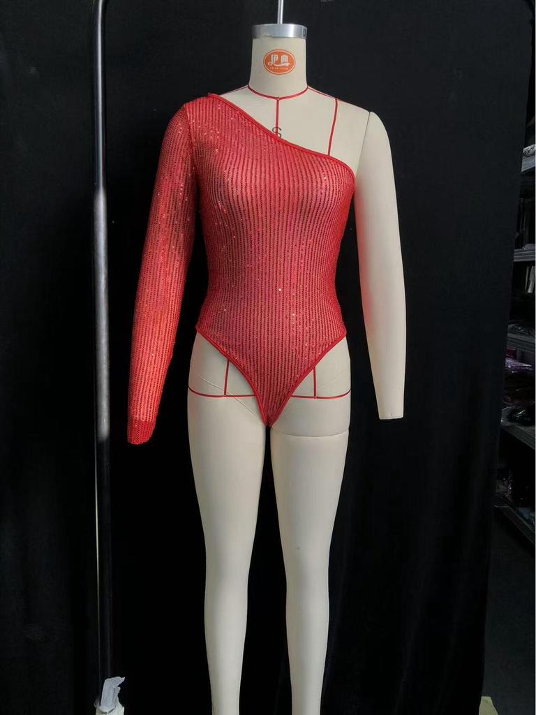 2025 Wiosna/Lato Europejski i Amerykański Seksowny Jednoramienny Dopasowany Top z Dżetami i Płatkami