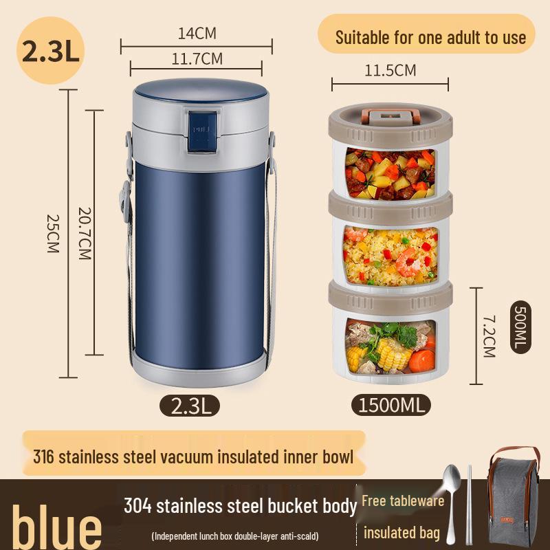 Stainless Steel Insulated Multi-Layer Lunch Box for Office Workers - Large Capacity, Long-Lasting Heat Retention Bento Bucket