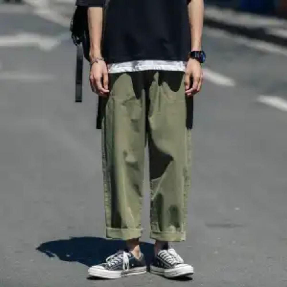 Casual Solid Color Loose Straight Fashion Comfortable Pants Capable Simplicity Handsome Elastic Waist Lacing Men's Clothing 2023