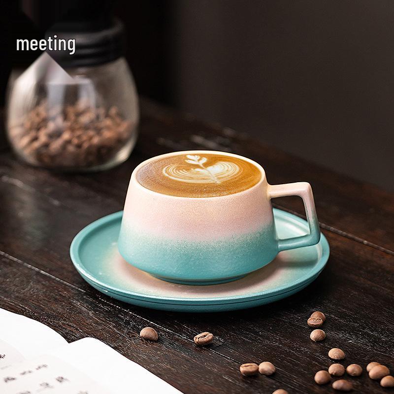 Melo Exquisite Color Block Ceramic Coffee Mug and Saucer Gift Set