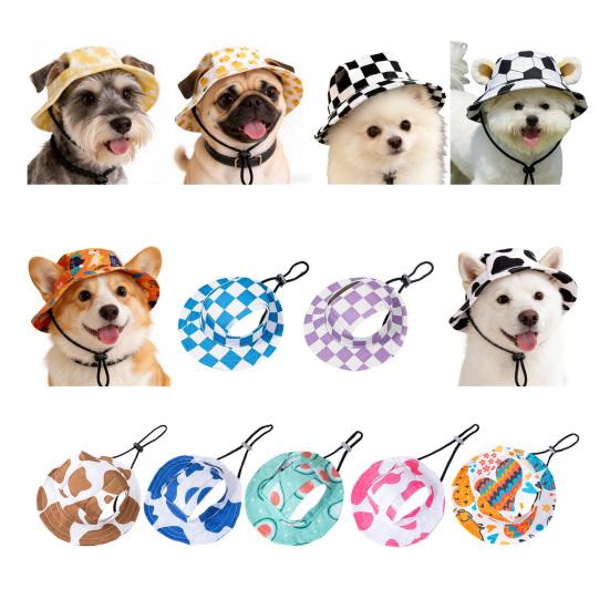 Pet Hiking Hat Dog Sun with Ear Holes, Wide Brim Protection Hat, Adjustable Cooling Drawstring for Small And Medium Dogs Outdoor Walking