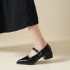 Retro Mid-length Single Shoes Spring and Summer New Fashion Belt Buckle Pointed Toe Comfortable Shallow Toe Leather Shoes 35-44