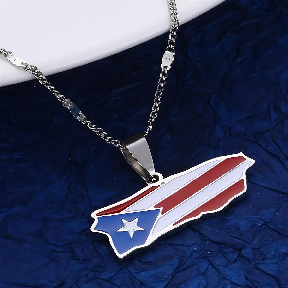 

[1pc Stainless Steel Necklace] 1pc Trendy Stainless Steel Necklace | National Flag Pendant, Souvenir Gift for Independence Day, Hip Hop Style Vacation Silvery
