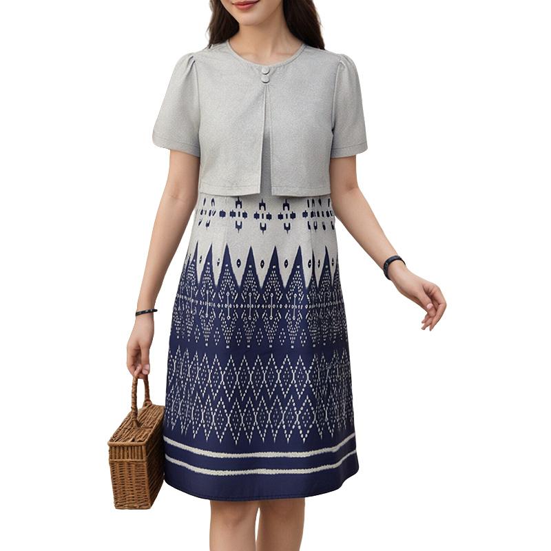 

ZANZEA Женское лоскутное повседневное платье с круглым вырезом, коротким рукавом и принтом S