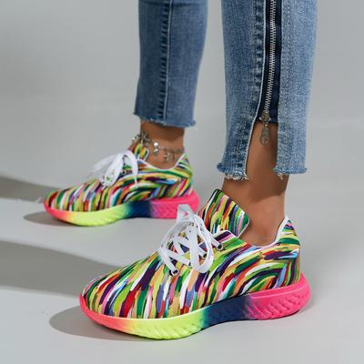 Women Sneakers Rainbow Sole Sneakers Women Plus Size Mesh Breathable Platform Designer Shoes Woman Non-Slip Lace Up Tennis Shoes