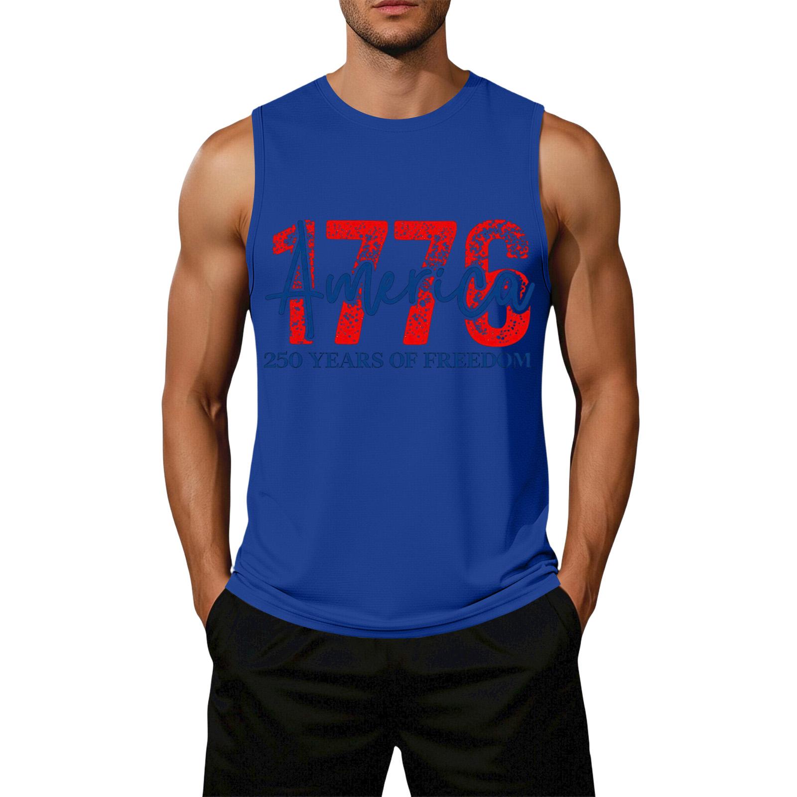 

Men s Loose Fit Sleeveless Casual Top Flag Print Semi-Quincentennial Anniversary Graphic Shirt 250 Years Commemorative Apparel America Freedom XL синий