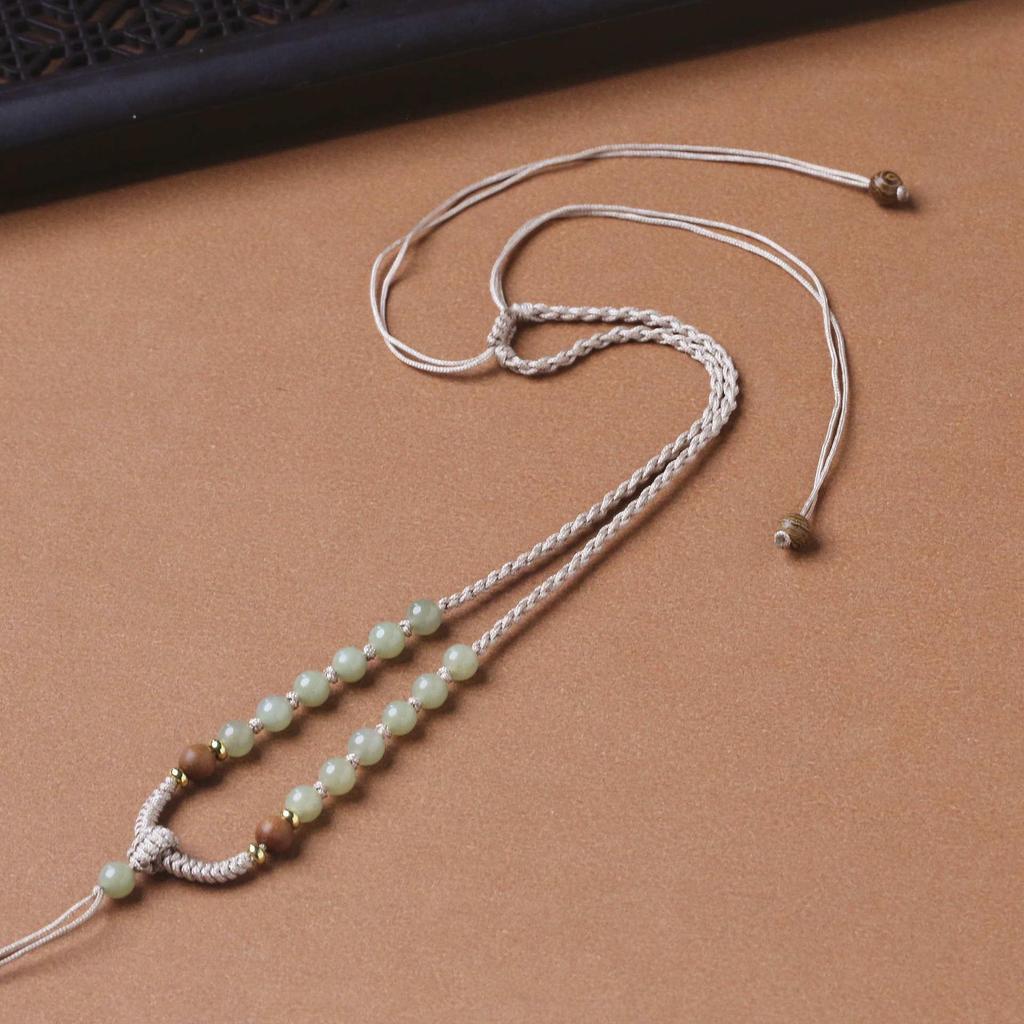 Unisex Thin Hetian Jade Peace Buckle Pendant Necklace with Red Rope