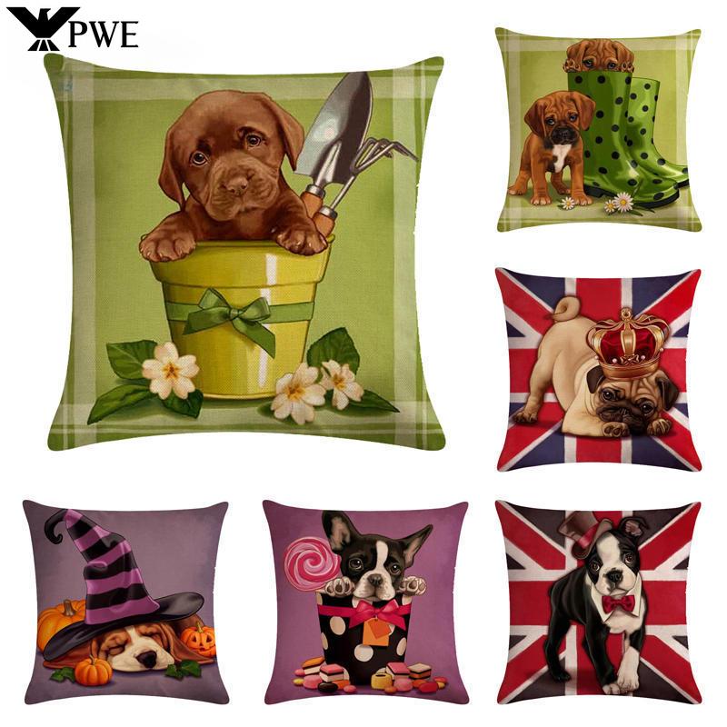Halloween Niedliche Hunde Serie Leinen Kissenbezug Sofa Bett Stuhl Auto Dekorative Kissenhülle 45*45cm