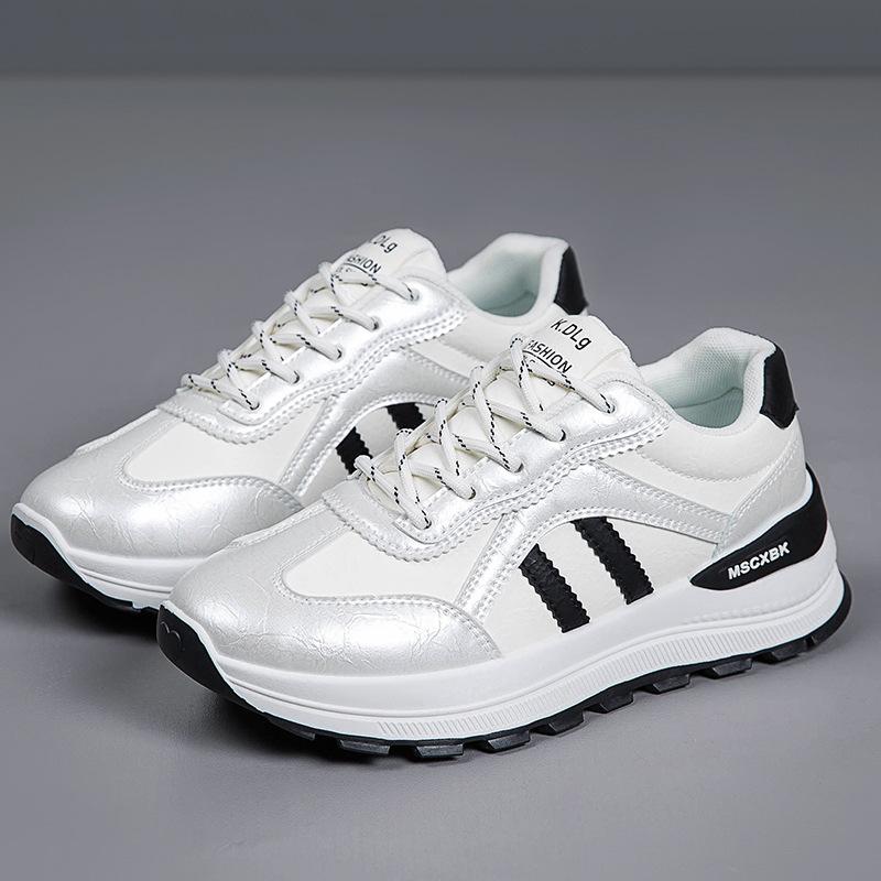 

Женские кроссовки для бега на открытом воздухе с нескользящей подошвой, 2025 год, новые осенние, удобные кроссовки на платформе, на шнуровке, с увеличением высоты, повседневная обувь 40 белый