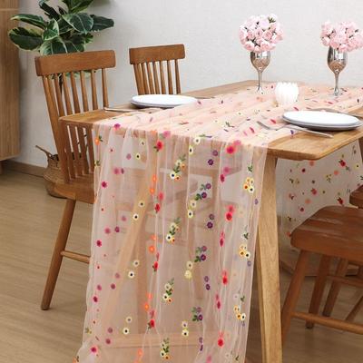 Colorful Flower Lace Tulle Runner Rustic Style Floral Table Cover  for Bridal Shower