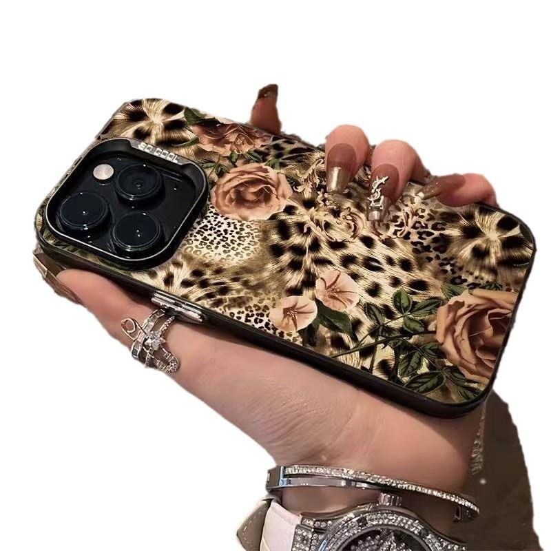 Leopard Print Floral Phone Case for Apple 17Pro, iPhone 16Pro, 14, 13, and 15 - High-End Design