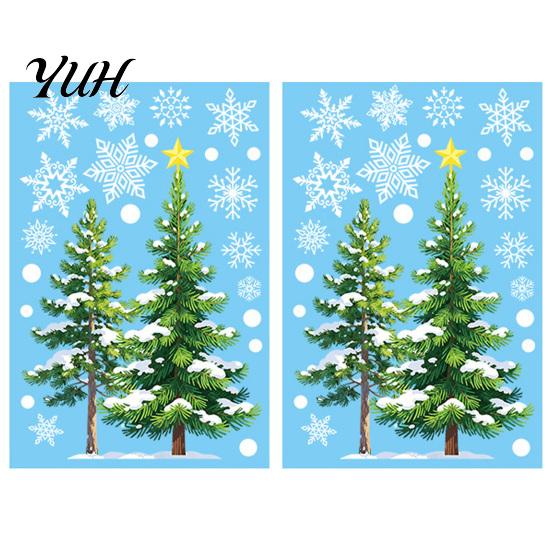 Reusable Glass Adhesive 2Pcs Christmas Snowflake Window Clings, Winter Green Pine Tree Static Decorative Film Stickers, Snow Dots Xmas Decals for Home