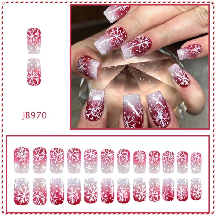 Durability ABS Press On Nail Pack of 24 Red White Snowflake Christmas Fake Nail Easy Application for Long Last Wear