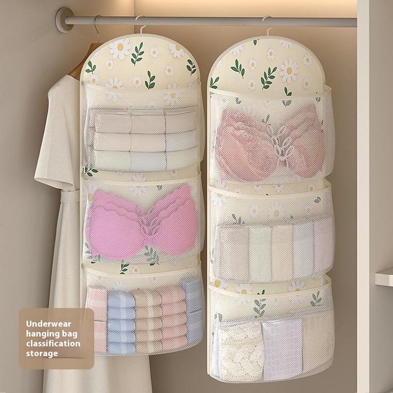 2/3Layer Large Capacity Storage Mesh Bag Underwear Socks Storage Bag Breathable Wardrobe Organizer With Clothes Hanger