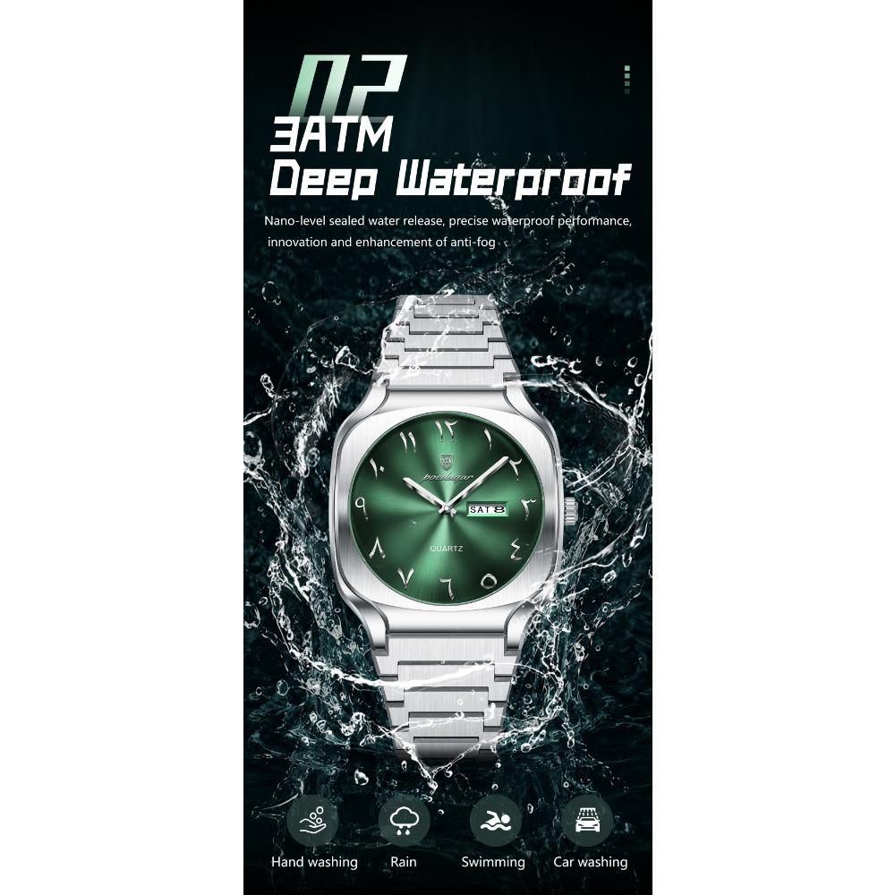 POEDAGAR Luxury Man Wristwatch Original Business Stainless Steel Quartz Watch Waterproof Date Men's Watches Week Clock Reloj