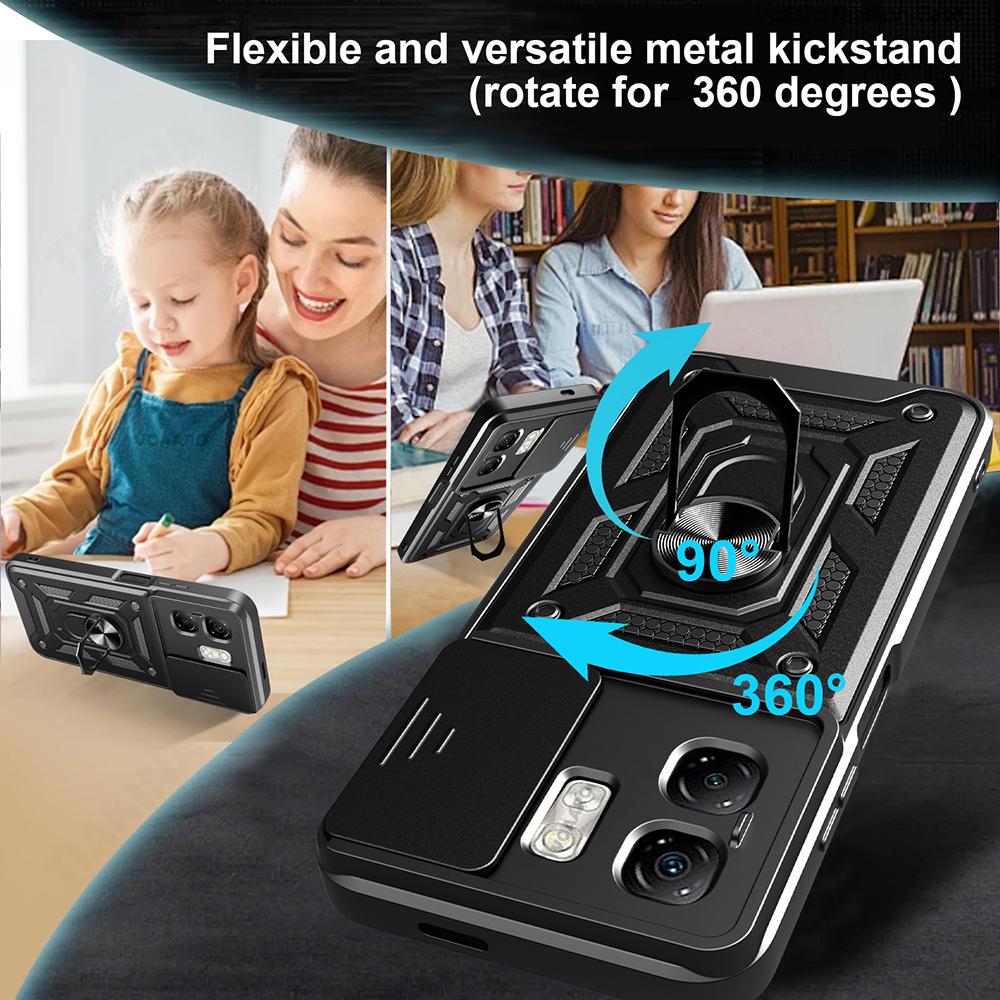 Slide Lens Camera Protect Armor Funda for Infinix Smart 9 Case Magnetic Rotate Ring Stand Holder Cover for Infinix Hot 50i Case