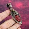 Red Carved Bone Face Pendant Rainbow Moonstone Pendant Copper Wire Wrapped Jewelry