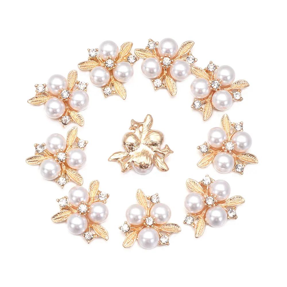 10pcs DIY Crafts Flower Rhinestones Buttons Pearl Button Wedding Decoration Diy Alloy Cryustal Bow Accessories Sewing Button