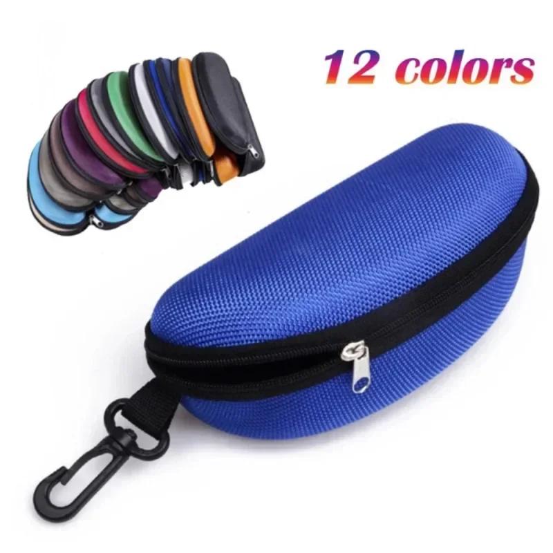 1pc Portable Sunglasses Case Protector Oxford Cloth Hard EVA Zippered Eyeglasses Case with Carabiner Unisex Eyewear Accessories