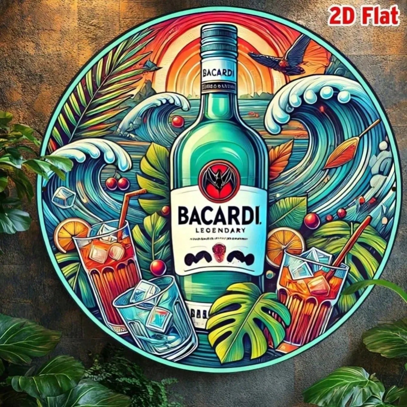 

Vintage Bacardi Metal Wall Art Round 7.8 Inch Bar Home Decor 2D Flat Aluminum Sign 20x20 різнокольоровий