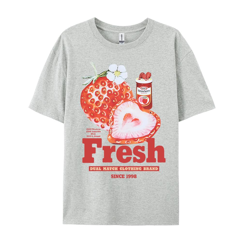 Fresh Strawberry American Retro Creative Printed Short Sleeved T-shirt Women's Trendy Brand Loose Versatile Half Sleeved Shirt