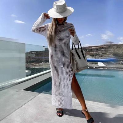 Vestido tipo bikini de verano para mujer, nuevo, sexy, para playa, vacaciones, tejido, falda larga hueca