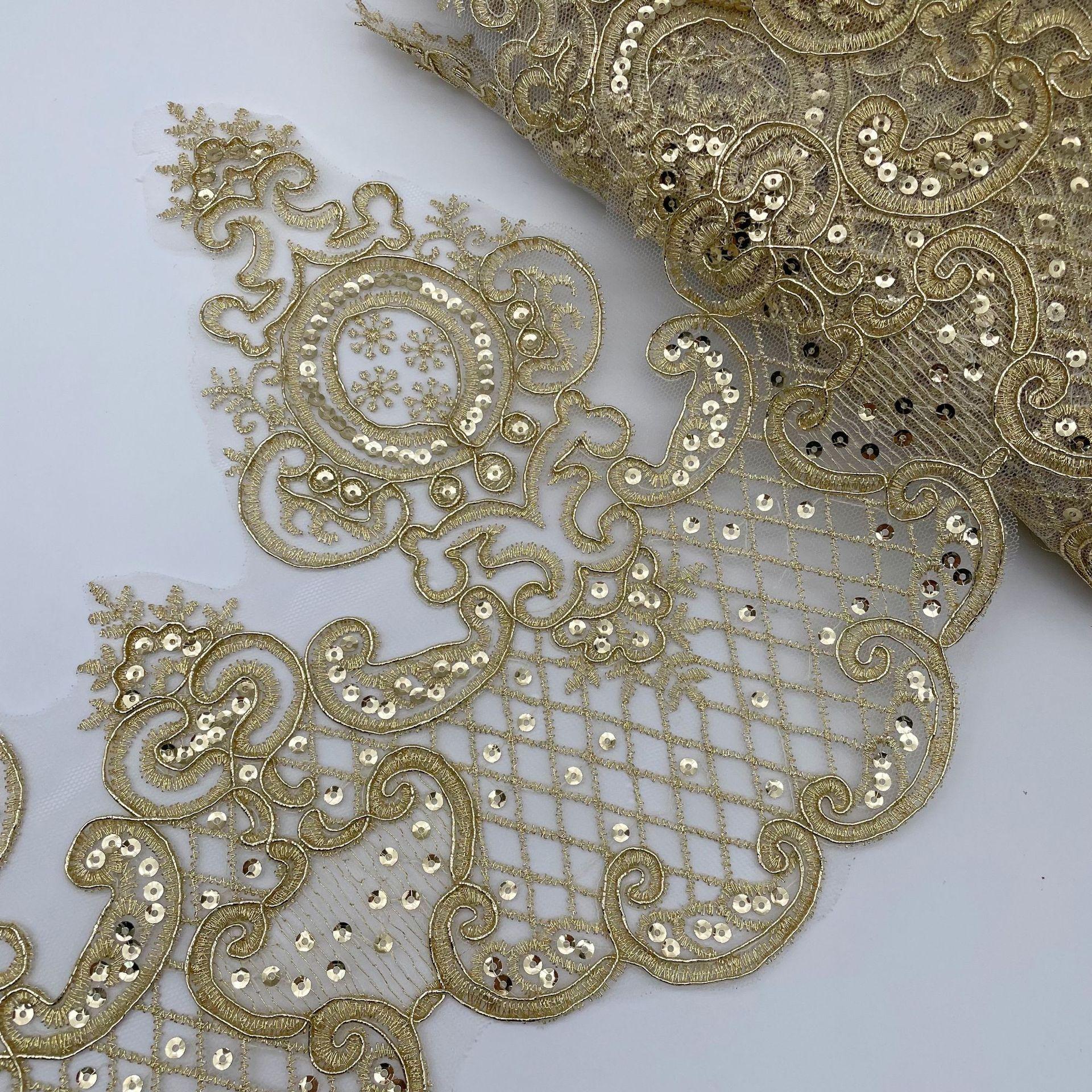 

High-End Car Bone Beads Lace Width 24Cm Dense Version Gold Car Bone Lace Wedding Dress Bone Thread Embroidery pure gold