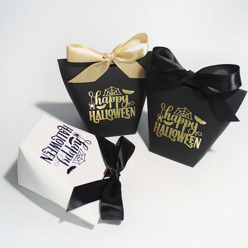 WTEMPO Happy HALLOWEEN Bat/Spider/Spider Web Printed Gift Boxes with Ribbon Bow Party Decor Favors Treat Boxes for Storing and Gifting Delicate Items