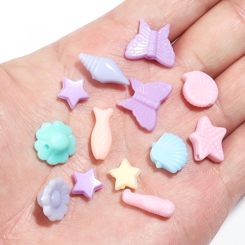 100pcs Candy Color Acrylic Beads Mixed Color Ocean Animal  Butterfly Flower Star Beads For Jewelry Making DIY Necklace Bracelets