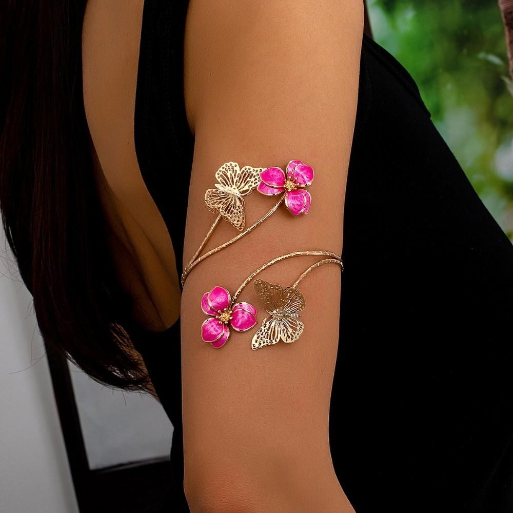 Gold Color Butterfly Flower Arm Cuff Metal Flower Cuff Arm Ring New Spiral Arm Bracelet  Women