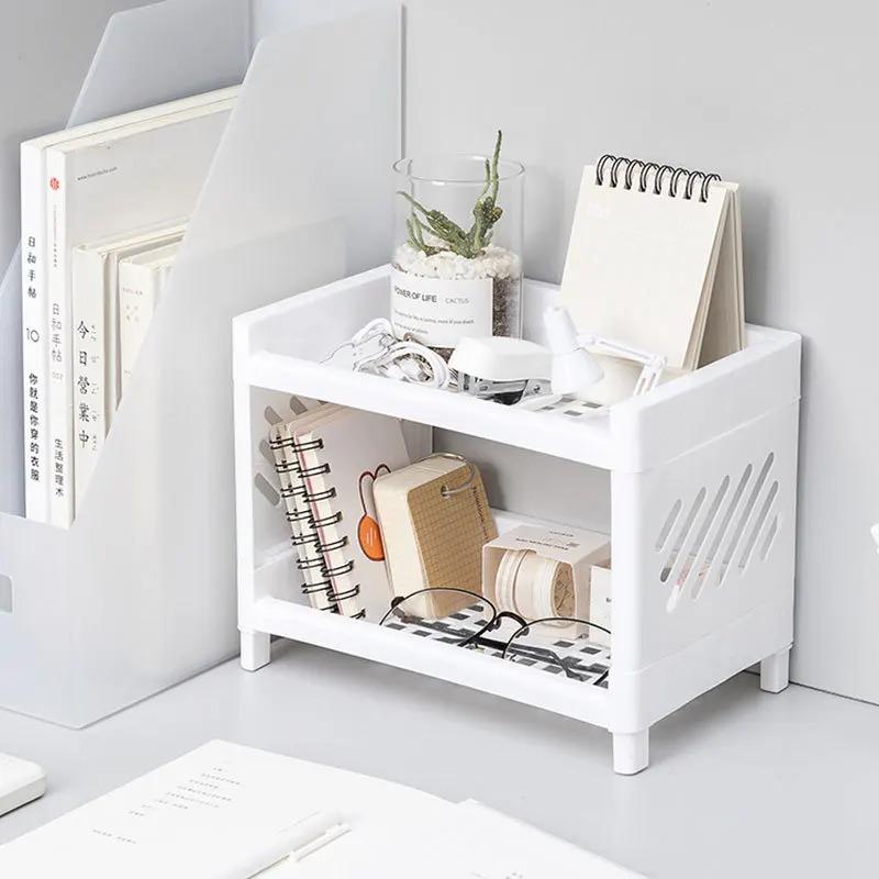 1/2pcs Desktop Double-layer Plastic Storage Rack, Office Stationery And Cosmetics Storage Box, Kitchen And Bathroom Storage Rack