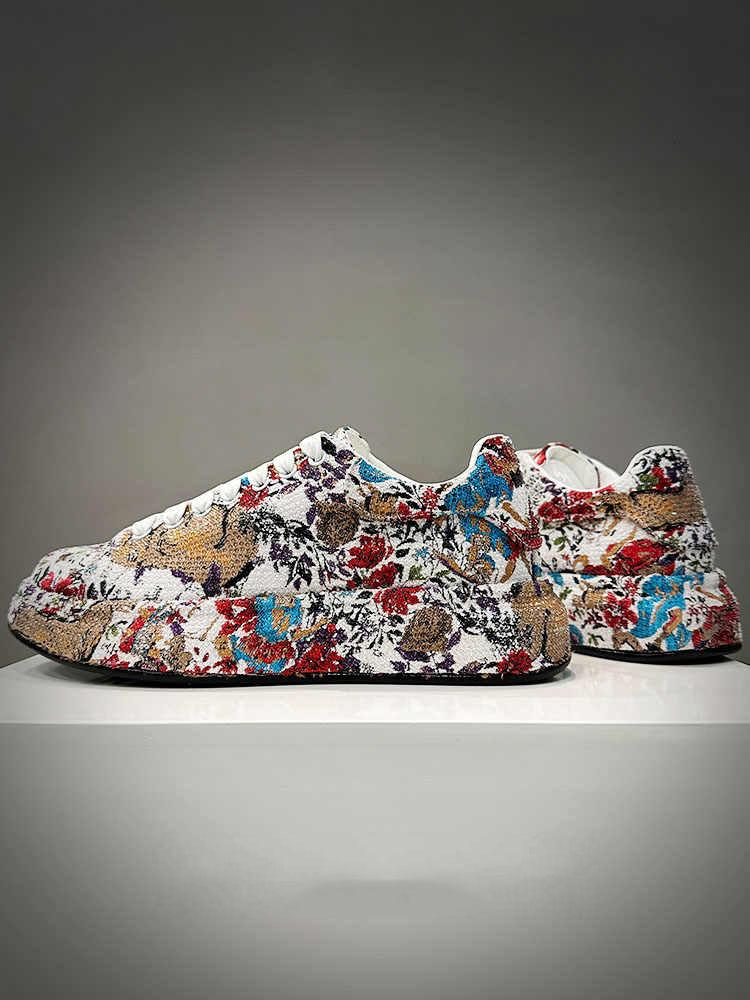 New Men's All Match Rhinestone Floral Pattern Causal Shoes Flats Male Sports Walking Sneakers  Zapatillas Hombre