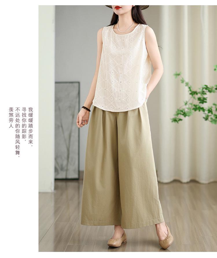 Summer Pure Cotton Embroidered Sleeveless Vest for Women