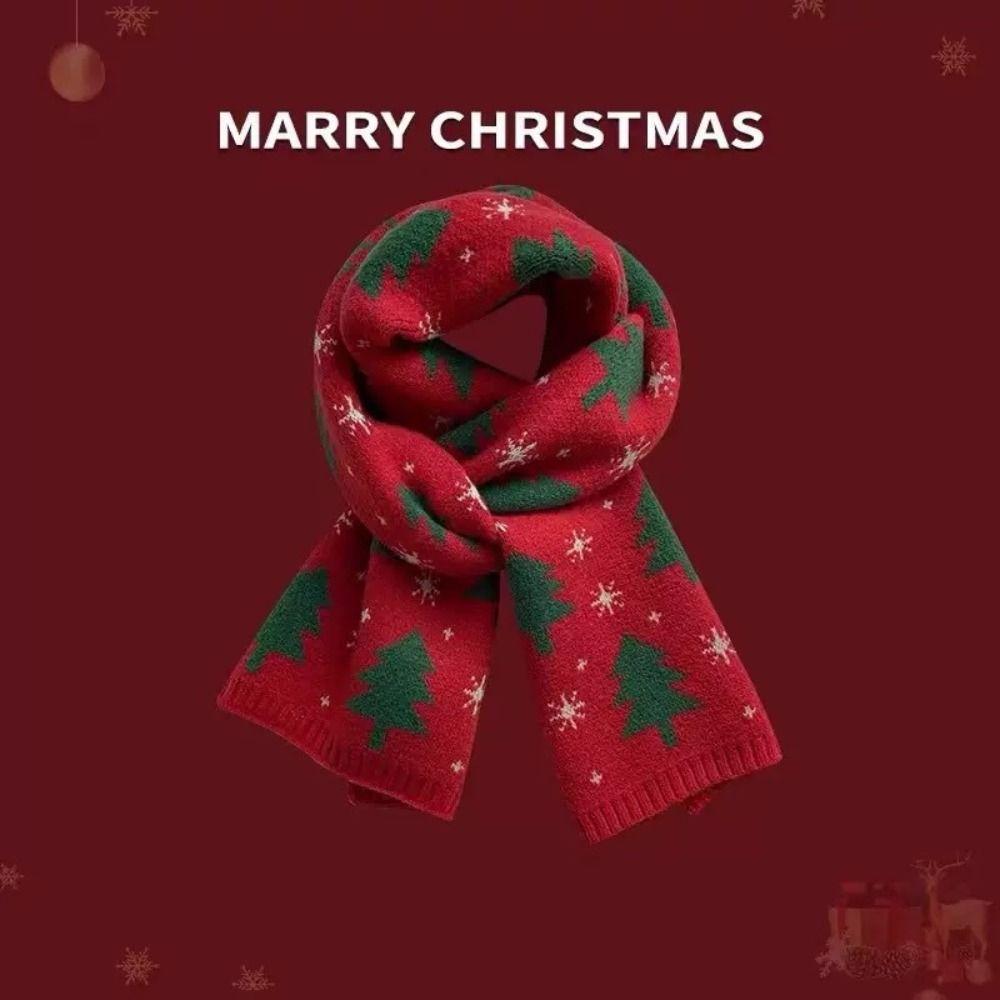 Green Plaid Wool Scarf Long Red Shawl Thicken Knitted Christmas Scarf  Autumn Winter