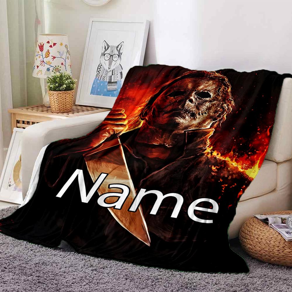 Custom Name Horror Movie Night Party Blanket For Couch Bed Plush Cozy Fuzzy Blanket Super Soft Warm Blankets For Fall And Winter 0916171