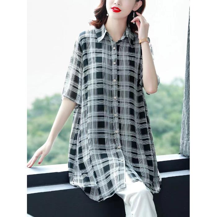 

Женская летняя рубашка средней длины из шифона для мамочек, тонкие дышащие элегантные топы 4XL