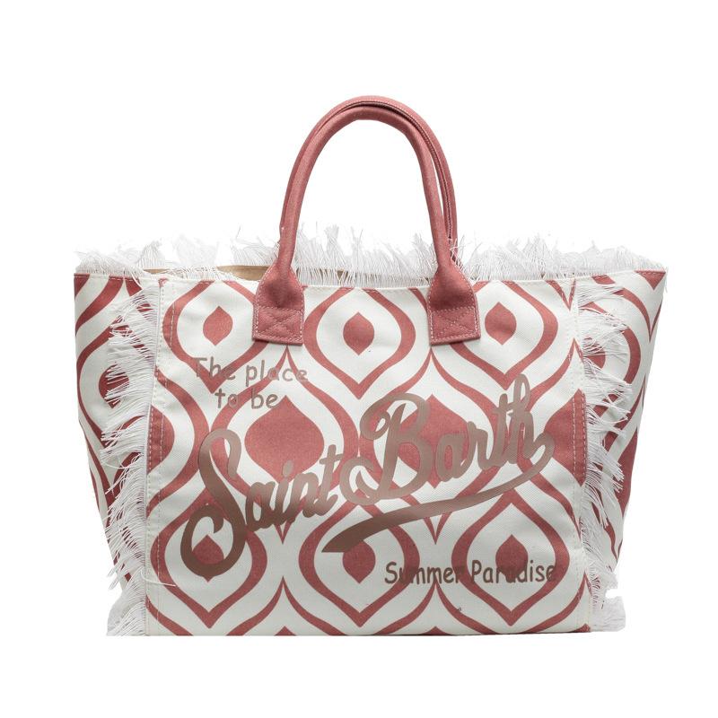 2025 new bag fashion beach large capacity shoulder bag handmade fringed denim printed tote bag
