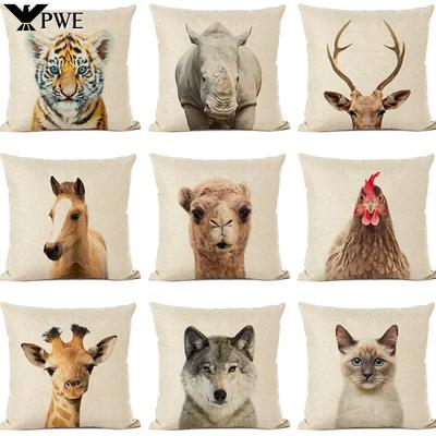 Cute Animal Parrot Linen Pillowcase Deer Wolf Pillows Case For Bedroom Pillow Cover Living Room Decoration Boy Girl Room 45X45Cm