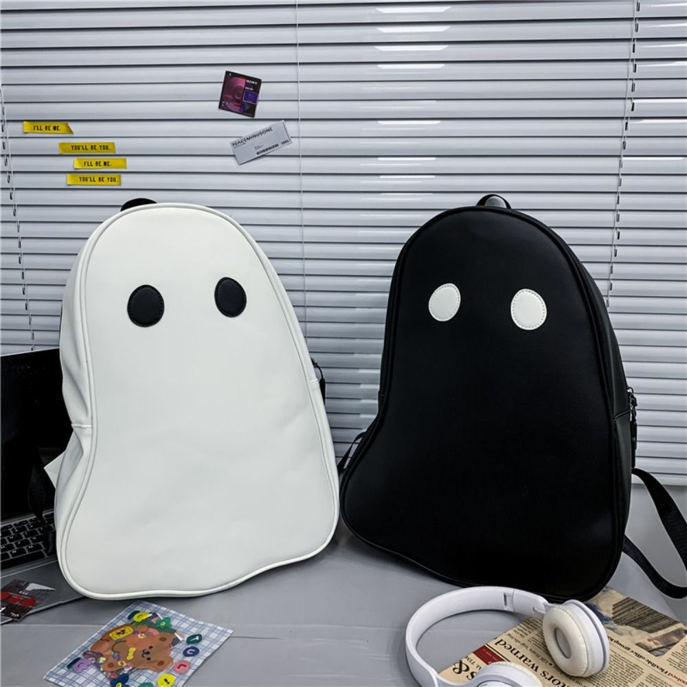 Harajuku Style Ghost Backpack Pu Leather Shoulder Bag Portable Students Book Bag  Couple