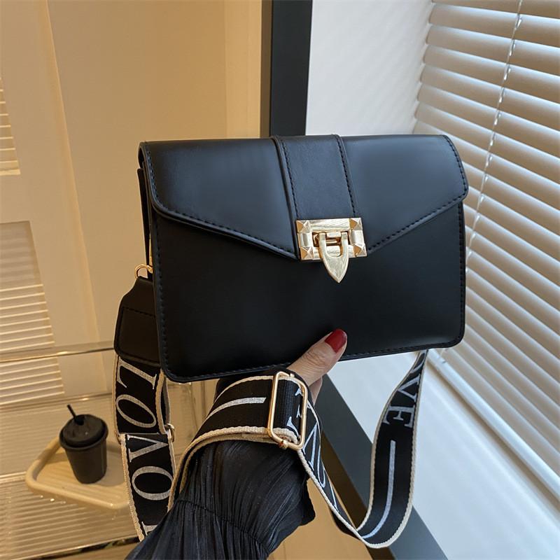 Color Solid Simple Gold Buckle Decoration Women Single Shoulder Square Bag