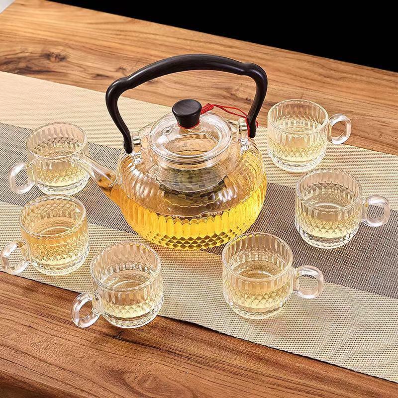 Lu Feng Lai Moon Shadow Glass Tea Set with Beam Handle Teapot