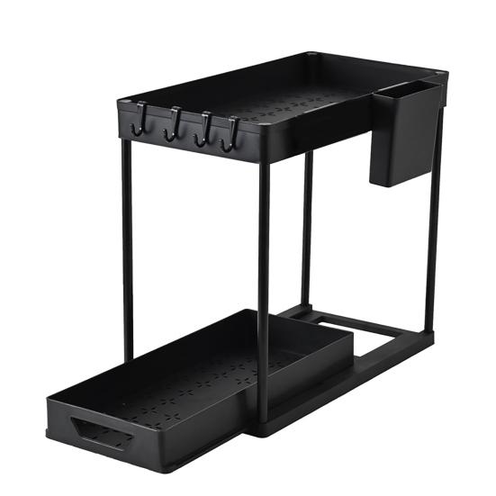 Bathroom Storage Rack with Hooks Pockets Drainage Double-layer Large Capacity And Pull-out Drawer Anti-skid