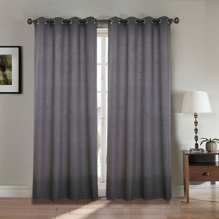 Paire double rideaux - Gris - 140x260 cm - Effet lin