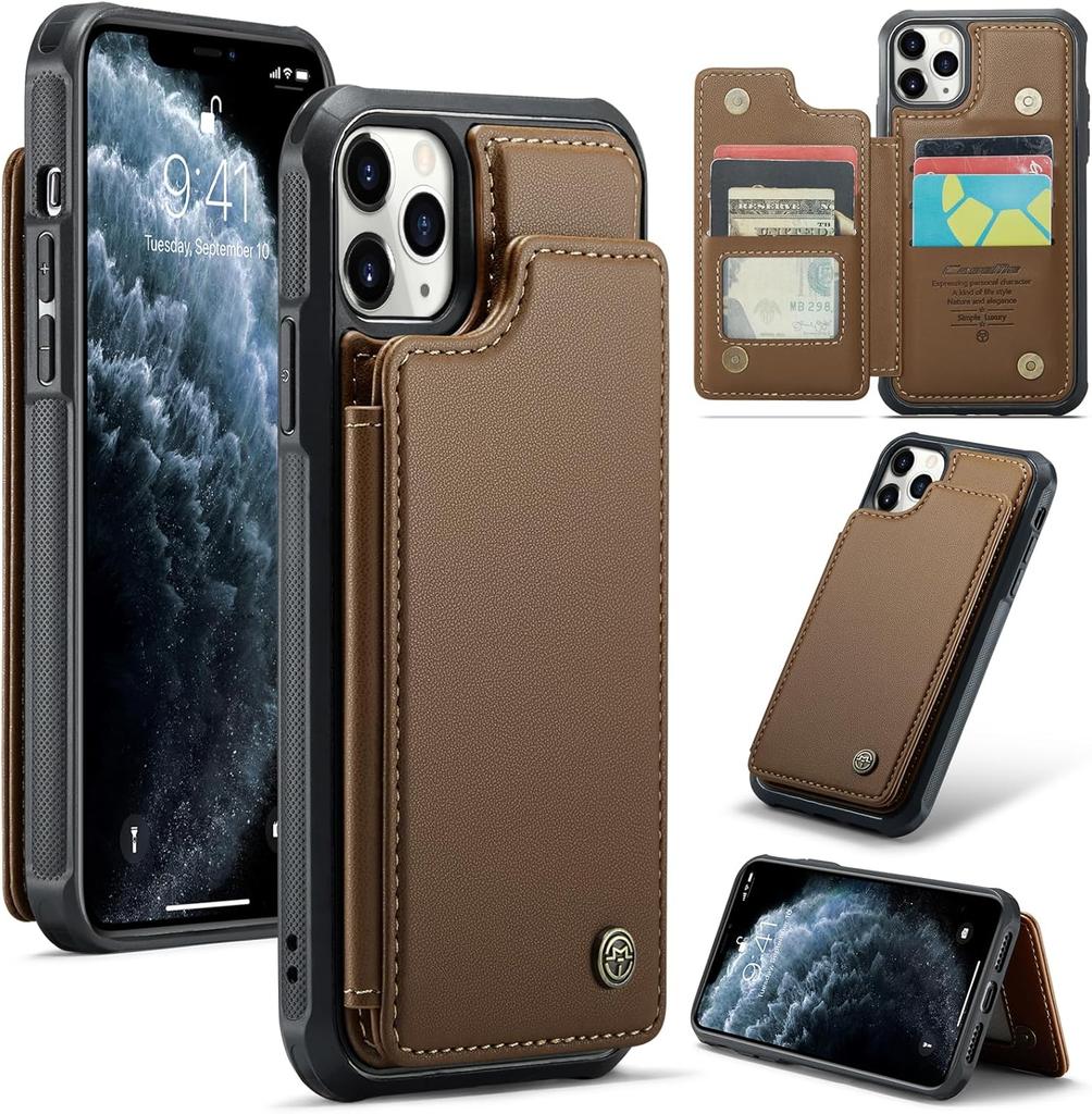 IPhone Wallet Protective Case with Card Holder, RFID Shielding, Men's and Women's Shock-absorbing Leather Bracket, Durable Protective Phone Case