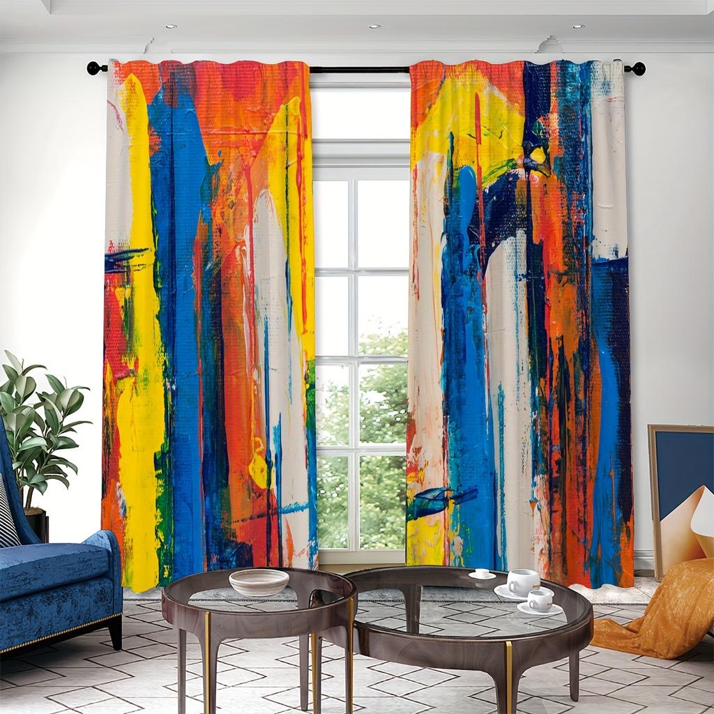 2pcs Van Gogh Starry Sky OilPainting Print Curtains Rod Pocket Curtain For Living Room Bedroom Office Kitchen Study Home Decor