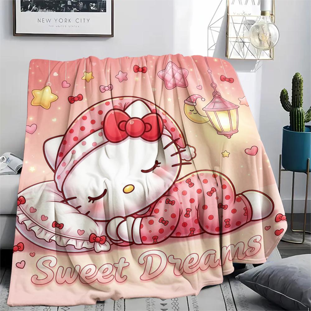 1PC Sanrio Cartoon Print Flannel Blanket, High Quality All Seasons, Home Decor, Warmth and Comfort, Perfect for Christmas Gifts